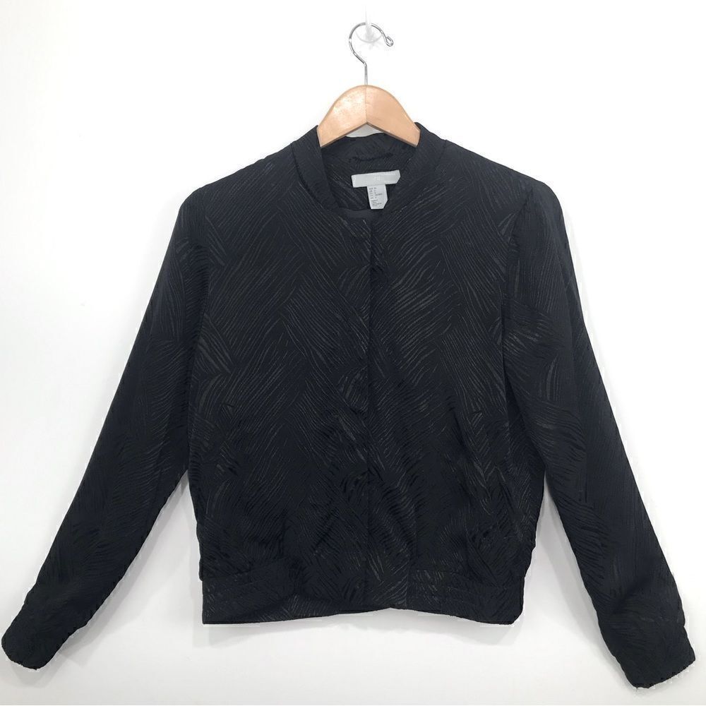 H&M Black Silky Textured Linear Print Bomber Jacket